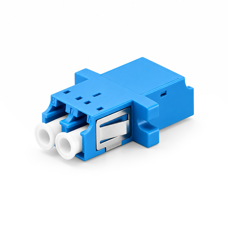 LC UPC Duplex OS2 Shuttered Fiber Adapter with Flange