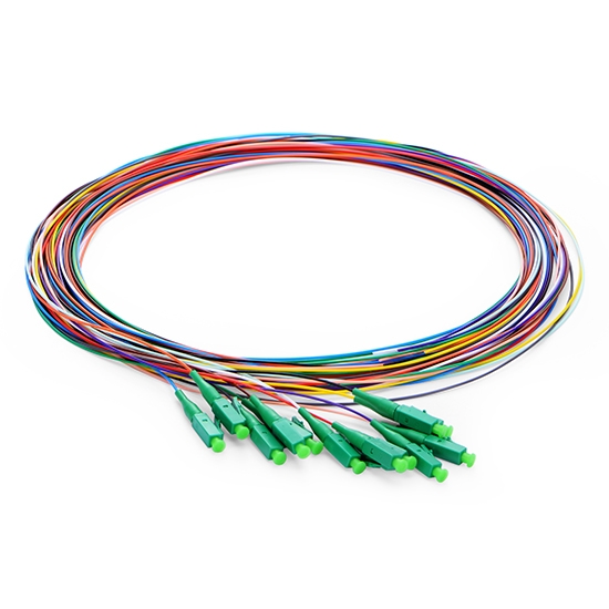 LC APC to Unterminated Fiber Pigtail, 12 Fibers, Unjacketed Color-Coded, OS2, 0.9mm, 1m (3ft)