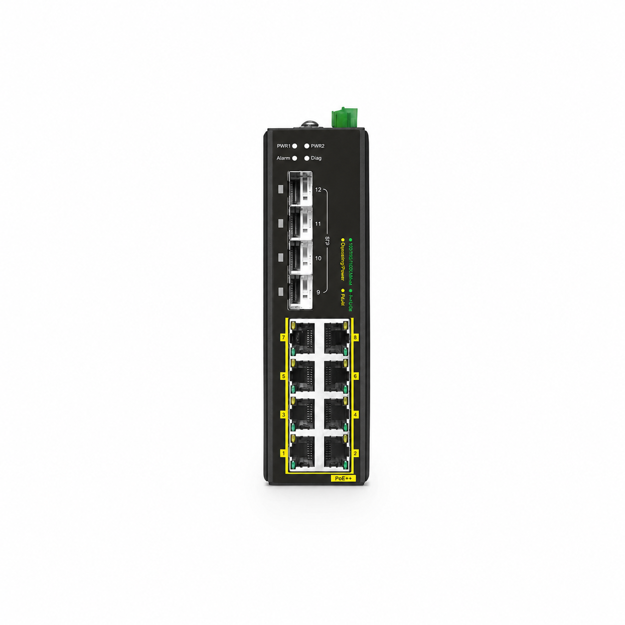 8 x 1Gb RJ45, 4 x 1Gb SFP, L2+ Managed Industrial PoE++ Switch