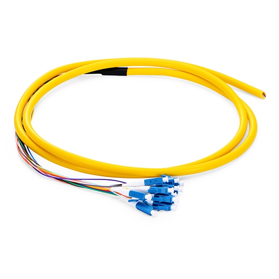LC UPC to Unterminated Fiber Pigtail, 12 Fibers, Bunch, OS2, 0.9mm, 1.5m (5ft)