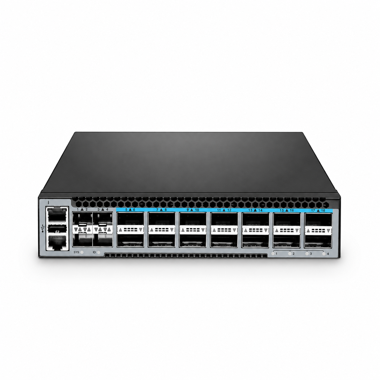 14 x 100Gb QSFP28, 4 x 25G SFP28, L3 Managed AV over IP Switch