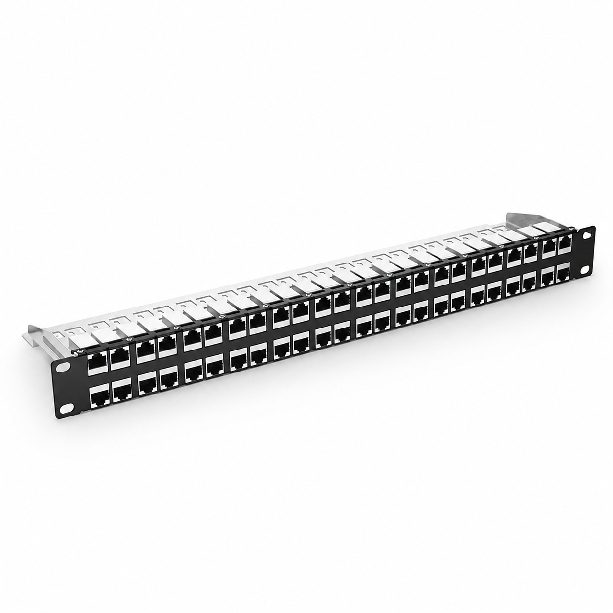 Cat6 Coupler Flat Patch Panel, 48-Port, T568A/B, 1RU, Shield