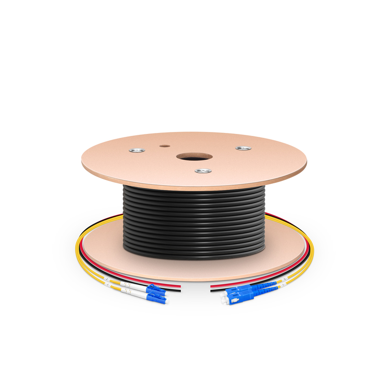 Hybrid Cable, OFNP, OS2, 2F, LC UPC Simplex to SC UPC Simplex, 2 Conductors 17AWG, 150m (492ft)