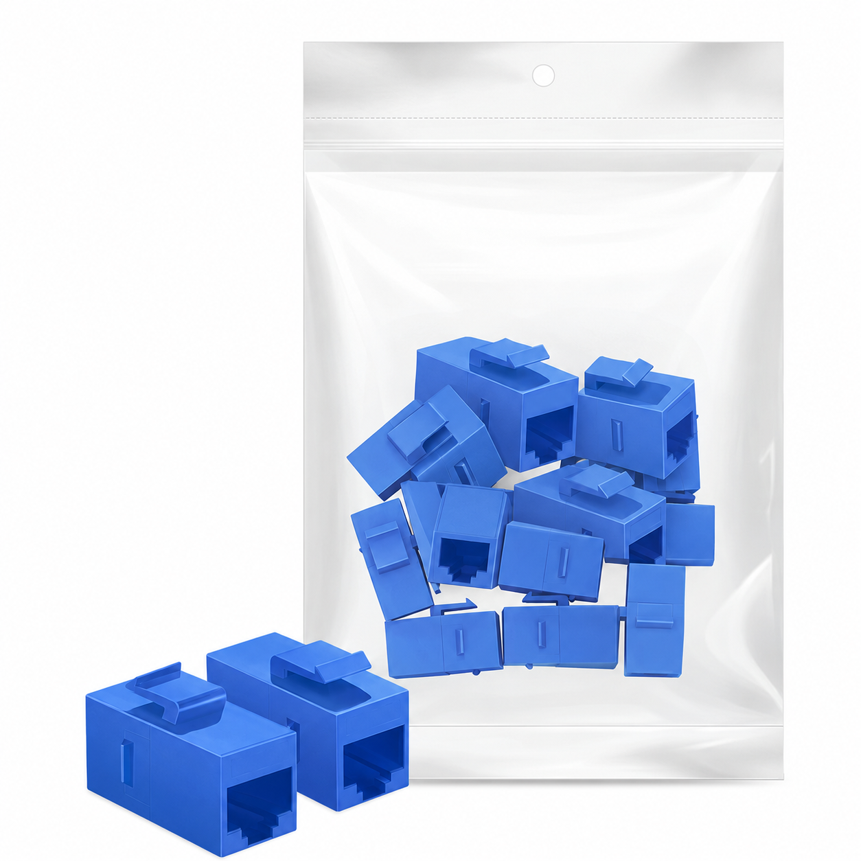 Cat6a Keystone RJ45 Unshielded Insert Inline Coupler, Blue, 12Pcs/Pack