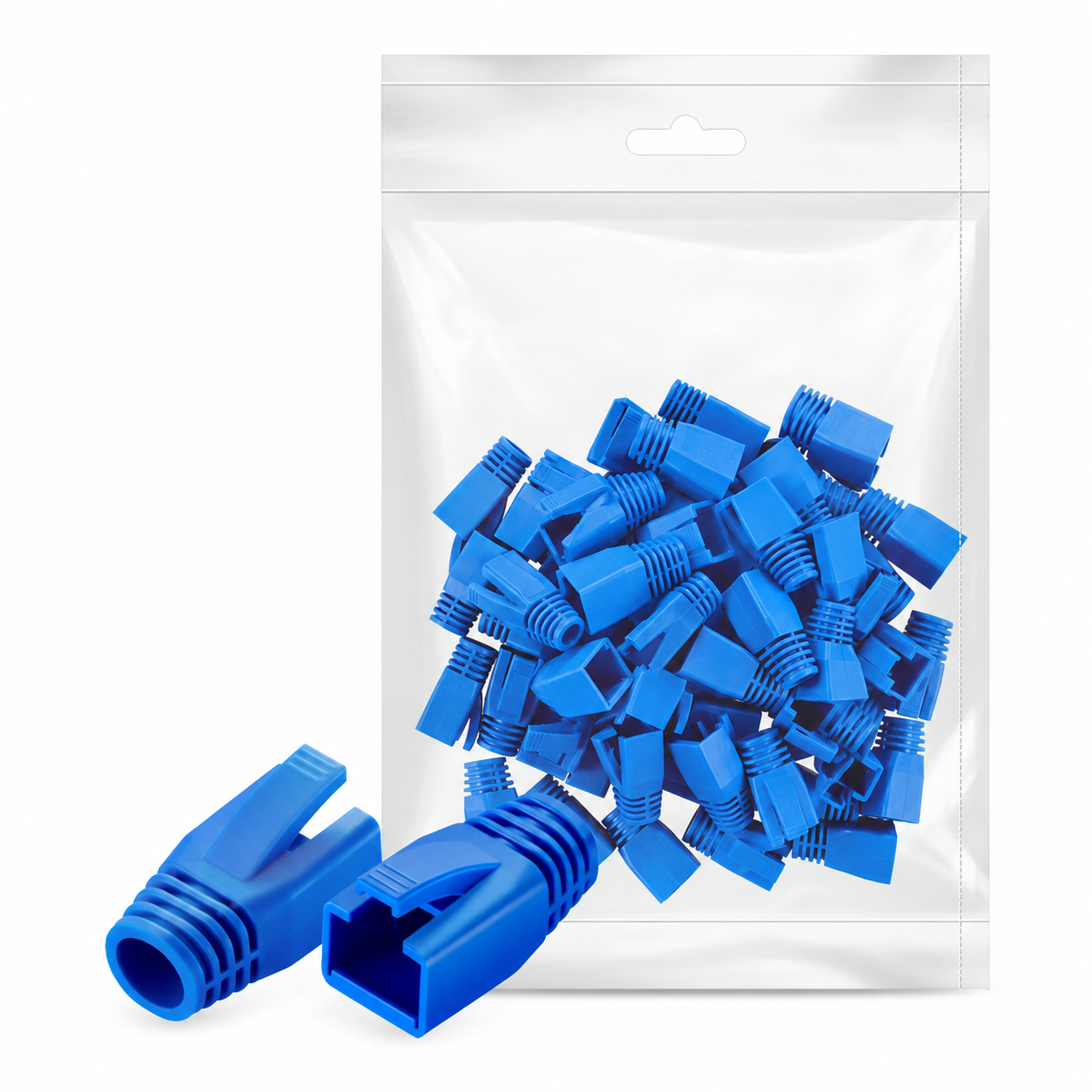 Cat6/Cat6a/Cat7 RJ45 Strain Relief Boots (8.0mm OD), Blue, 50PCS/Pack