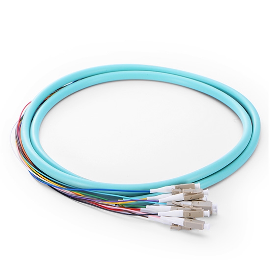 LC UPC to Unterminated Fiber Pigtail, 12 Fibers, Bunch, OM3, 0.9mm, 1.5m (5ft)