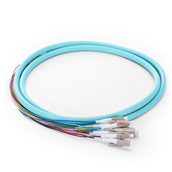 LC UPC to Unterminated Fiber Pigtail, 12 Fibers, Bunch, OM4, 0.9mm, 1.5m (5ft)