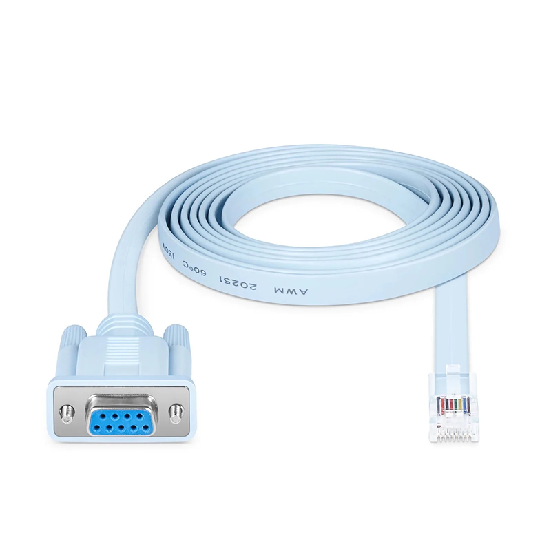 RJ45 to DB9, 28AWG Blue Console Cable, 7ft (2m)