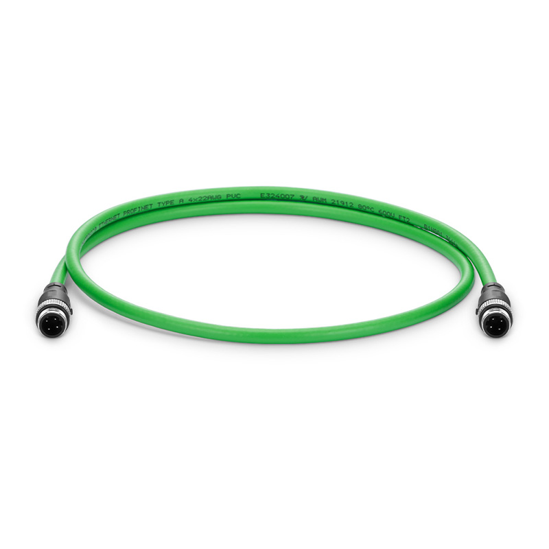 Industrial M12D/4M to M12D/4M 22AWG PVC Patch Cable, Profinet A, 3.3ft (1m)