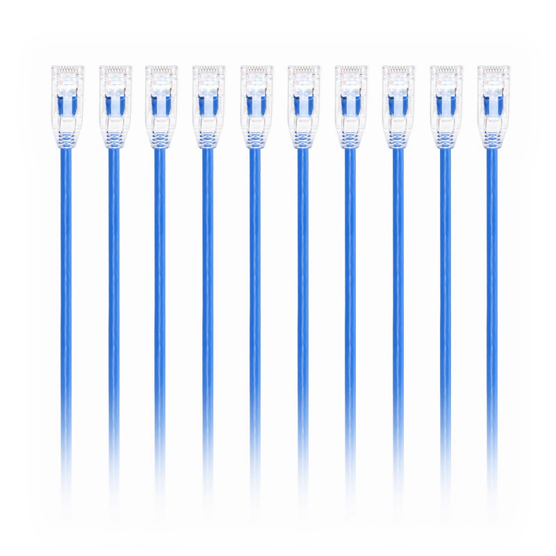 Cat6a 28AWG U/UTP CM Small OD Patch Cord, Snagless RJ45, Blue, 1ft (0.3m)