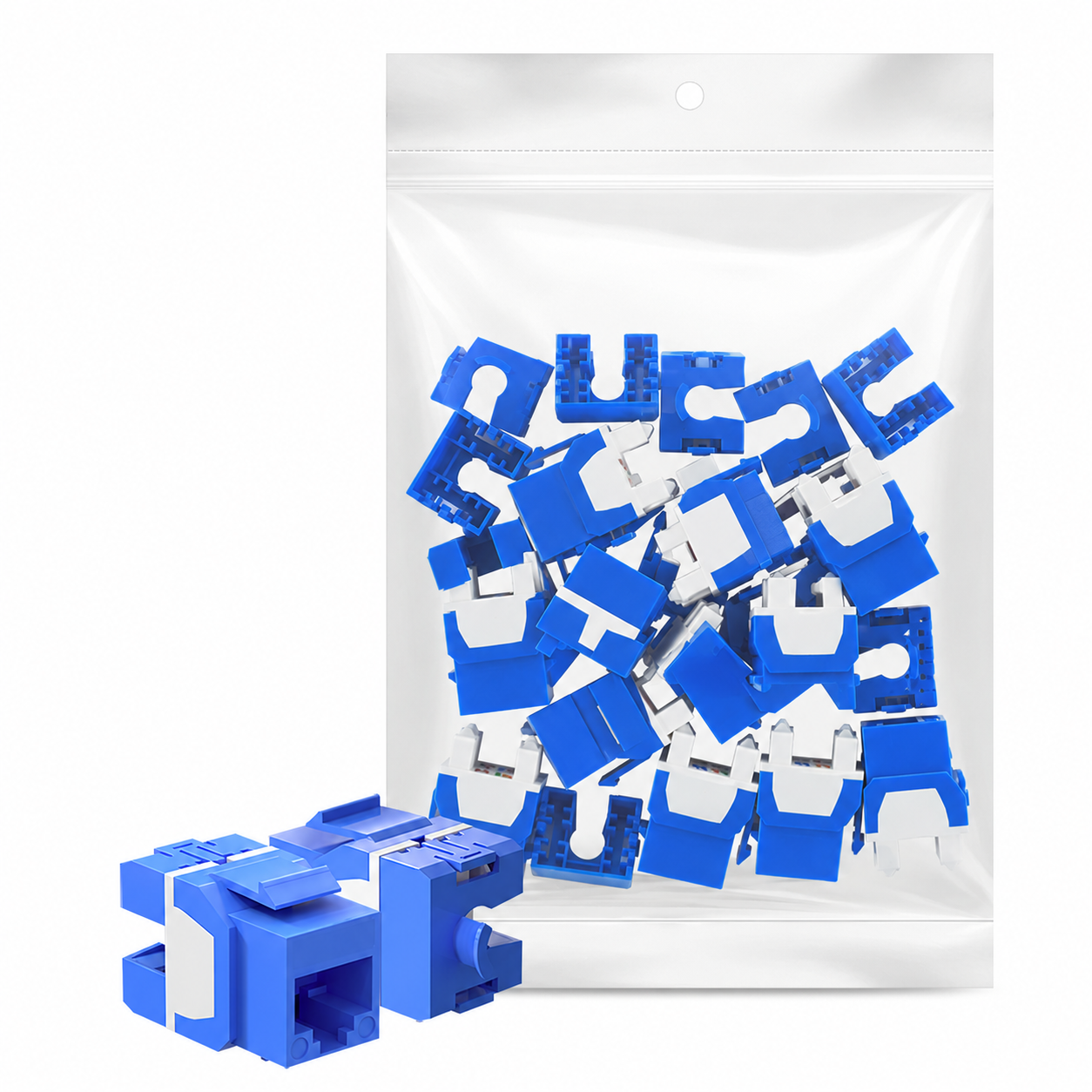 Cat6a RJ45 Unshielded Punch Down Keystone Jack, Blue, 10 Pcs/Pack