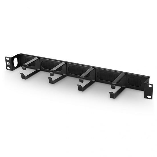 Horizontal Single Sided Cable Manager, 1RU, 4 D-rings & Brush Strip