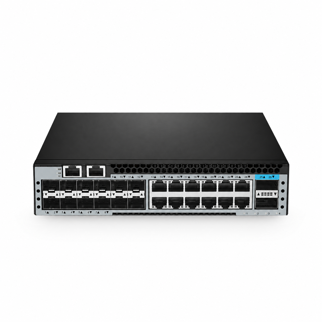 12 x 10Gb SFP+, 12 x 10Gb RJ45, 2 x 100Gb QSFP28, L3 Managed AV over IP Switch