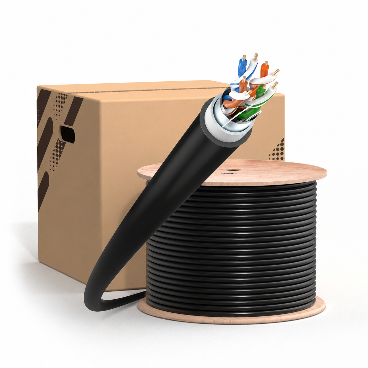 Cat5e Outdoor Direct Burial Cable, 350MHz, F/UTP, PVC&LDPE, 24AWG, 1000ft