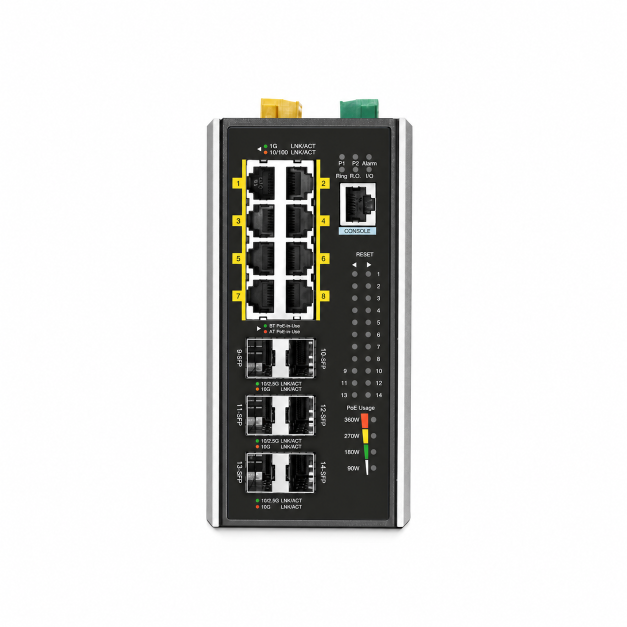 8 x 1Gb RJ45, 2 x 1/2.5Gb SFP, 4 x 10Gb SFP+, L3 Managed Industrial PoE++ Switch