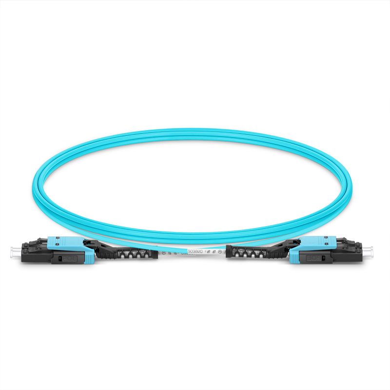 2F, LC UPC Duplex to LC UPC Duplex Flat Clip with Push-Pull Boot Uniboot, OFNR, OM4, 2.0mm, 1m (3ft)
