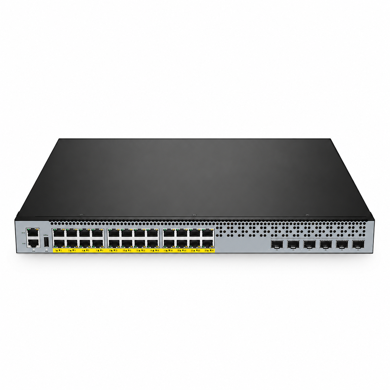 24 x 1Gb RJ45, 6 x 25Gb SFP28, L3 Managed PoE+ Switch