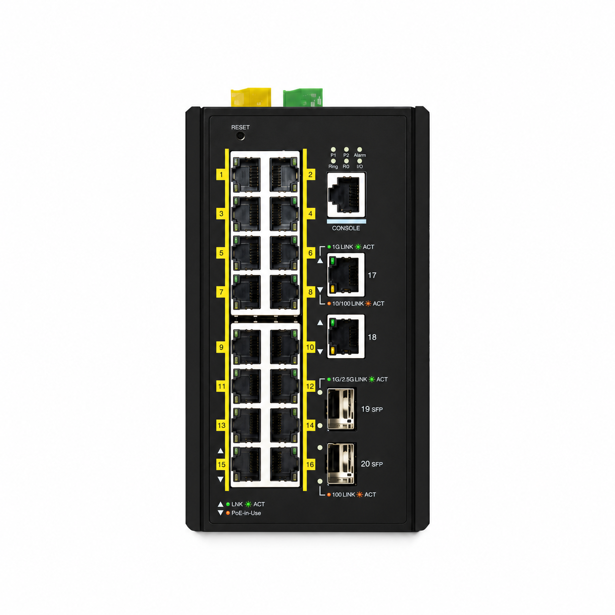 18 x 1Gb RJ45, 2 x 1/2.5Gb SFP, L3 Managed Industrial PoE+ Switch