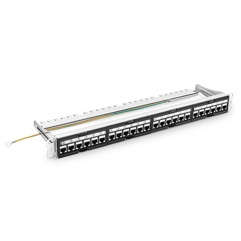 FDMP Cat6 Coupler Recessed Patch Panel, 24-Port, T568A/B, 1RU, Shielded