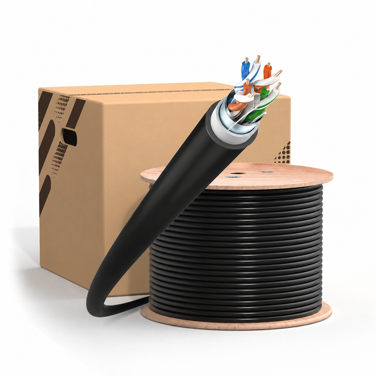 Cat6 Outdoor Direct Burial Cable, 550MHz, F/UTP, PVC&LDPE, 23AWG, 1000ft