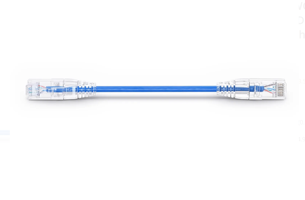 Cat6 28AWG U/UTP CM Small OD Patch Cord, Snagless RJ45, Blue, 6in (0.15m)