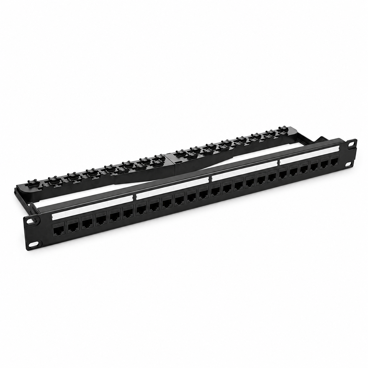 Cat6 Coupler Flat Patch Panel, 24-Port, T568A/B, 1RU, Unshield