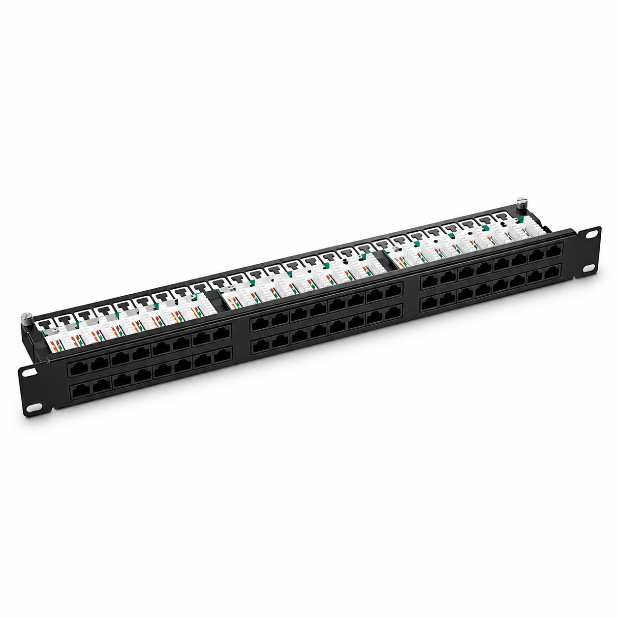 Cat6 110-Style Flat Patch Panel, 48-Port, T568A/B, 1RU, Unshield