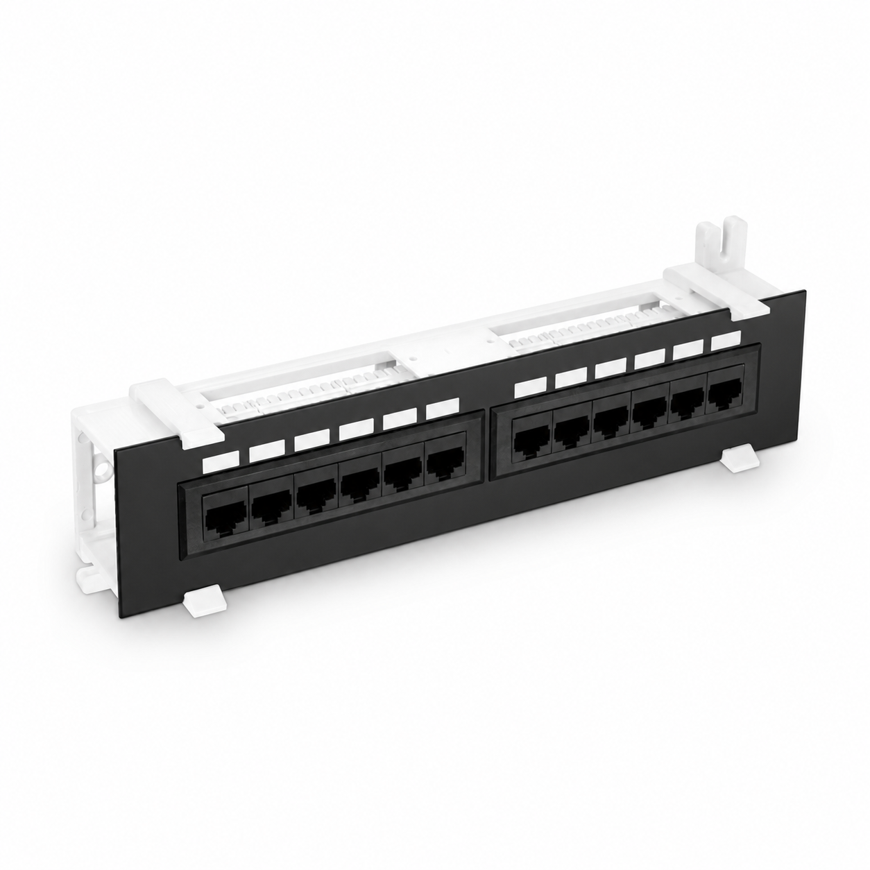 Cat6a 110-Style Flat Wall Mount Patch Panel, 12-Port, T568A/B, 1RU, Unshield