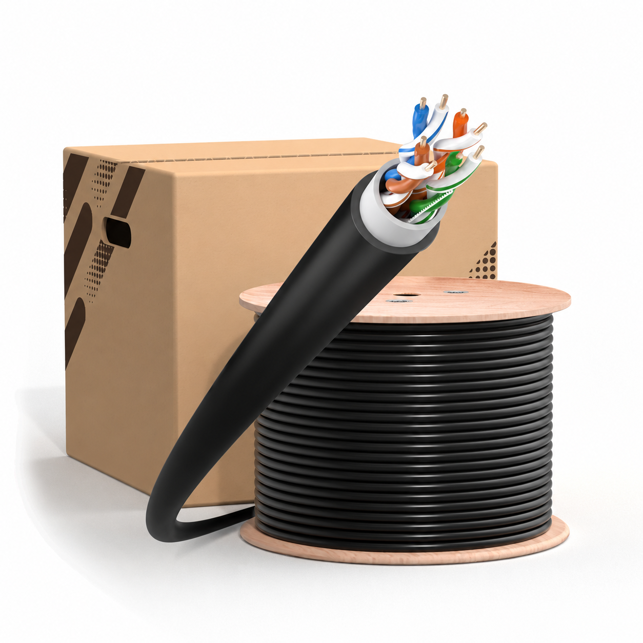 Cat5e Outdoor Direct Burial Cable, 350MHz, U/UTP, PVC&LDPE, 24AWG, 1000ft