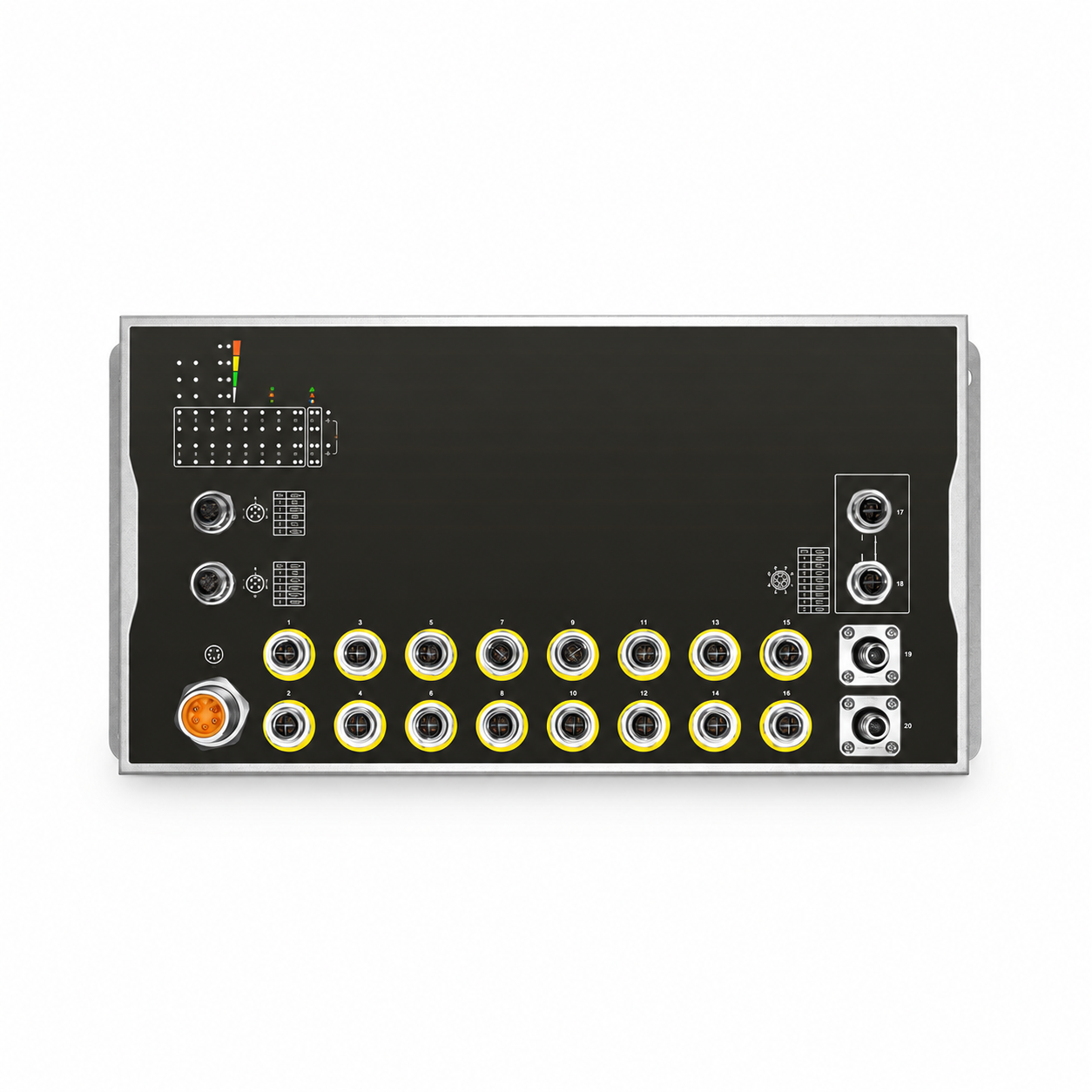 16 x 1Gb M12, 2 x 10Gb M12, 2 x 10Gb Q-ODC, L3 Managed Industrial PoE+ Switch