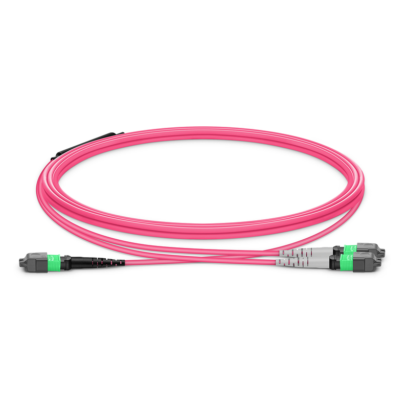MTP-16 to 2 x MTP-8 APC Breakout Cable, 16 Fibers, OM4, Crossover, 1m (3ft)