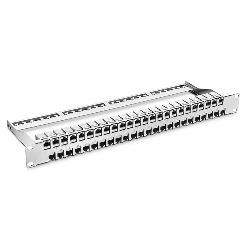 FDMP Cat6a Coupler Flat Patch Panel, 48-Port, T568A/B, 1RU, Shielded