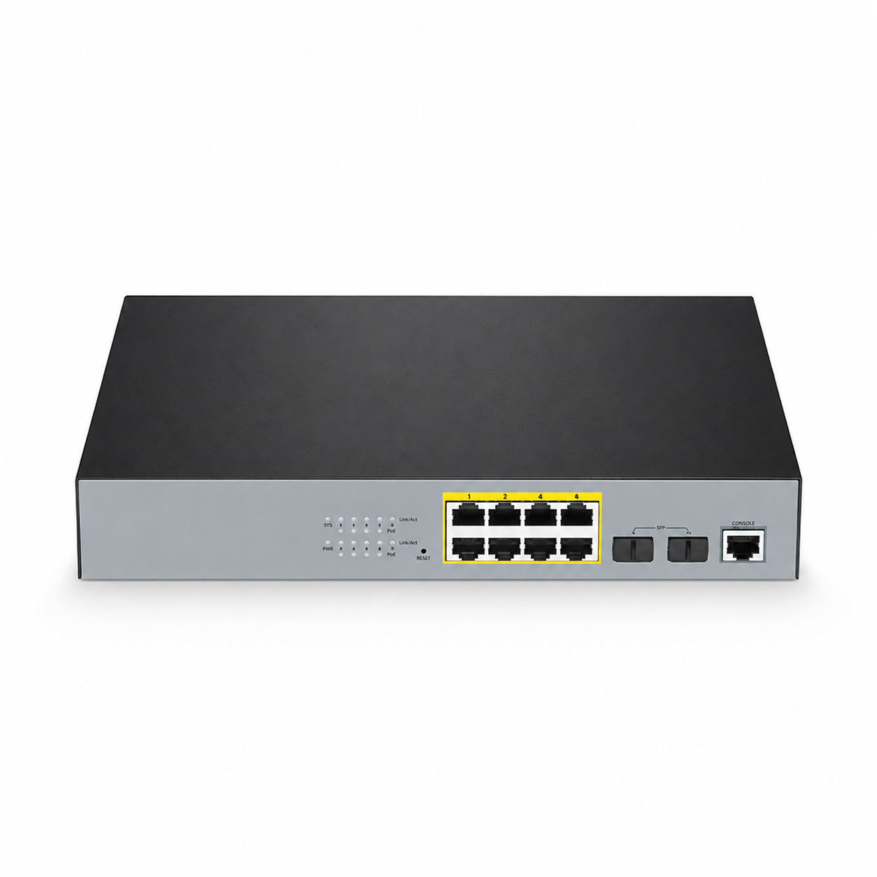 8 x 1Gb RJ45, 2 x 1Gb SFP, L2+ Managed PoE+ Switch