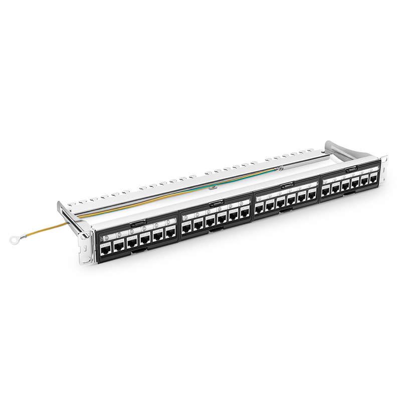 FDMP Cat6a 110-Style Recessed Patch Panel, 24-Port, T568A/B, 1RU, Shielded
