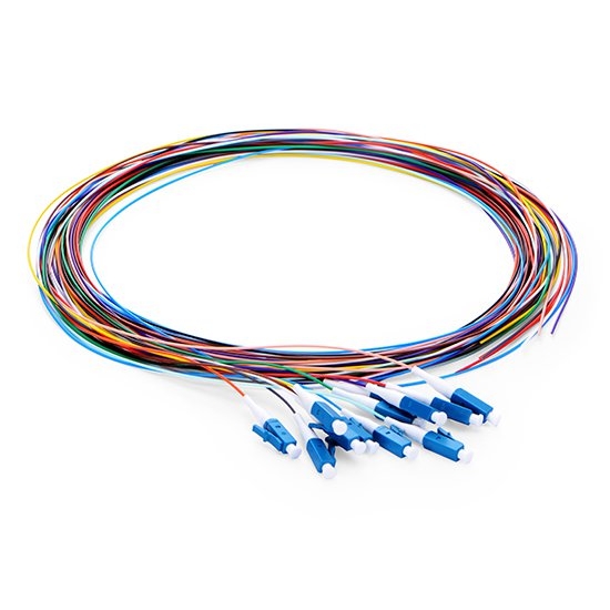 LC UPC to Unterminated Fiber Pigtail, 12 Fibers, Unjacketed Color-Coded, OS2, 0.9mm, 1m (3ft)