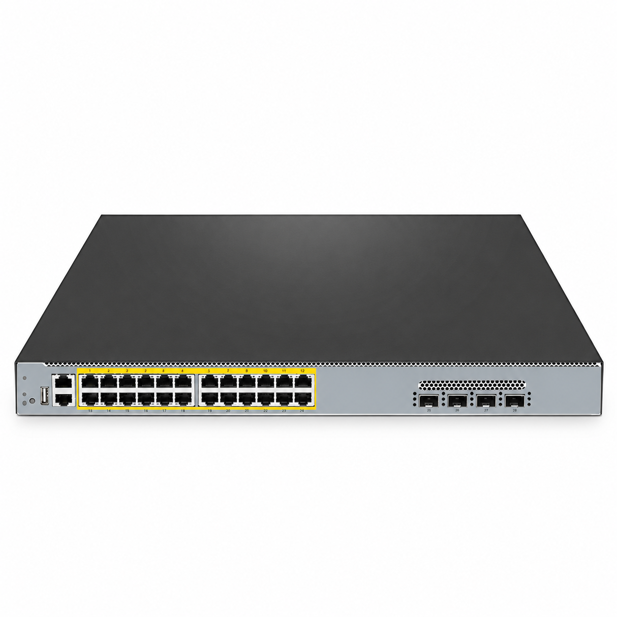 24 x 5Gb RJ45, 4 x 25Gb SFP28, Network OS, L3 Managed PoE++ Switch
