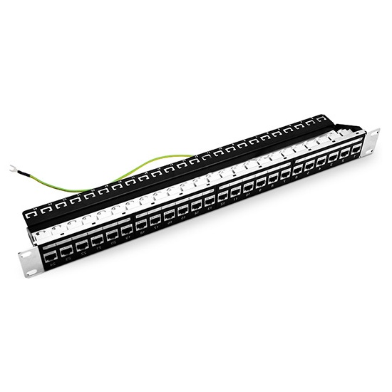 Cat6 Coupler Flat Patch Panel, 24-Port, T568A/B, 1RU, Shield