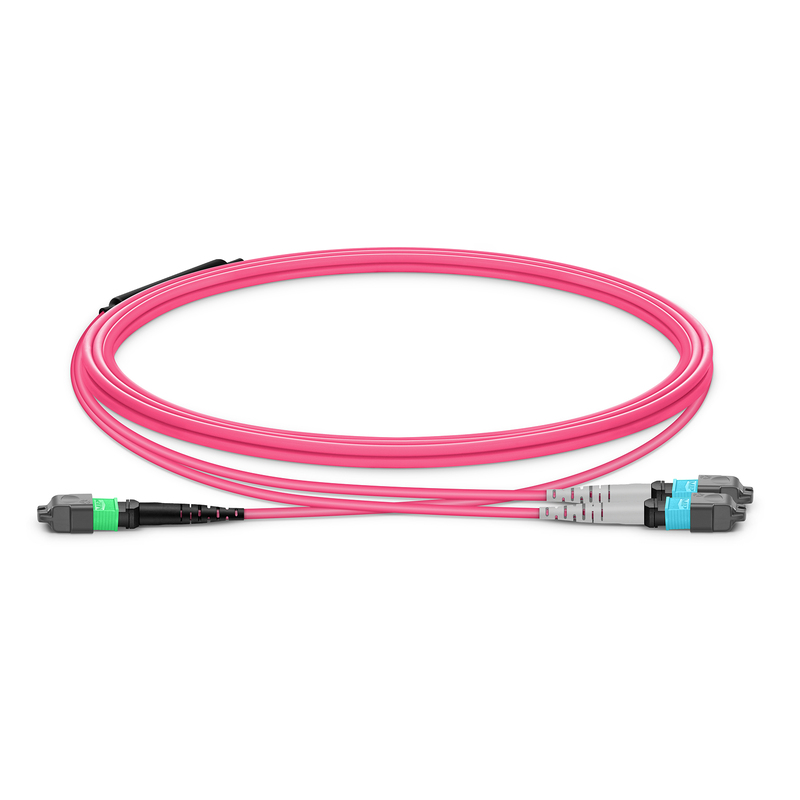 MTP-16 APC to 2 x MTP-8 UPC Breakout Cable, 16 Fibers, OM4, Crossover, 1m (3ft)