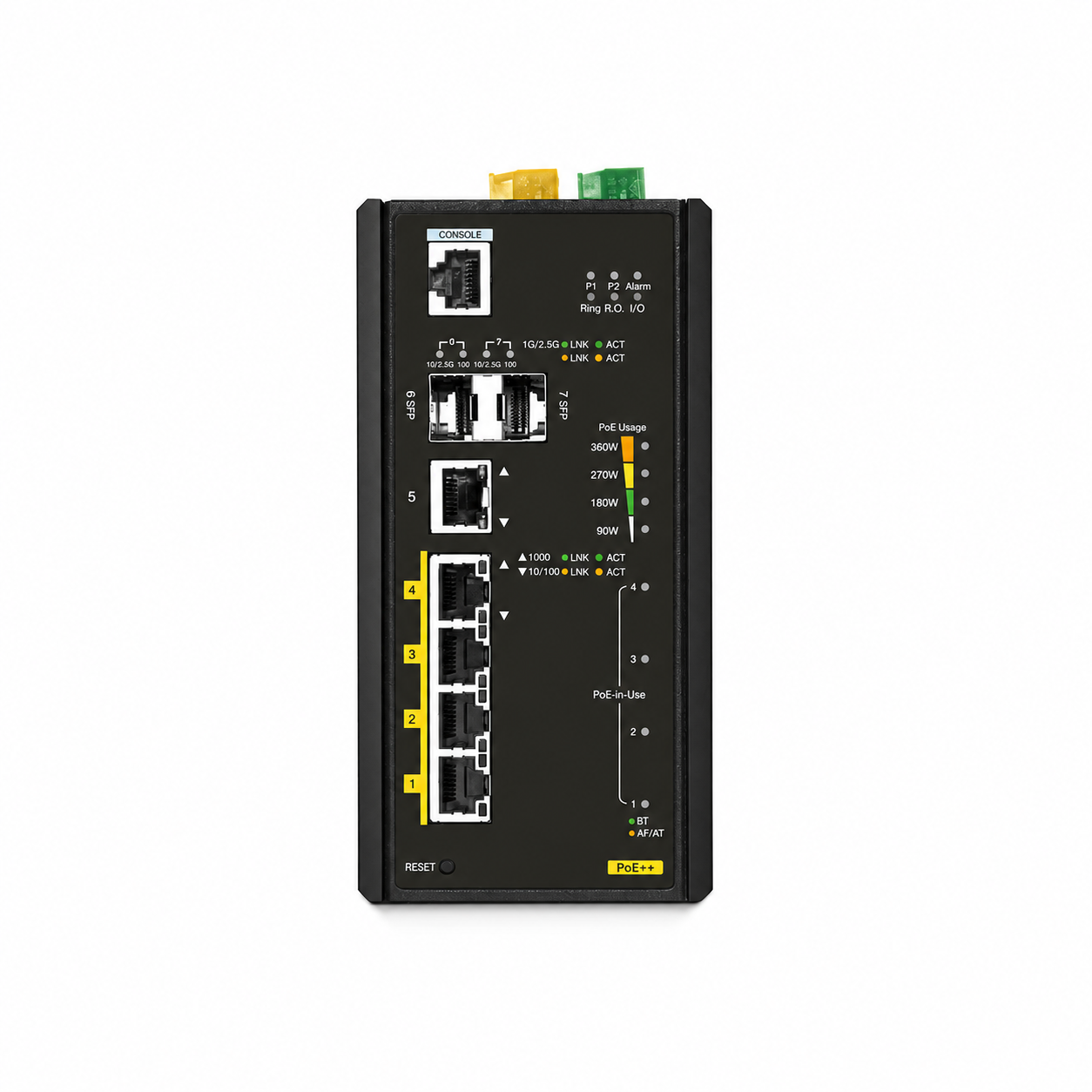 5 x 1Gb RJ45, 2 x 1/2.5Gb SFP, L2+ Managed Industrial PoE++ Switch