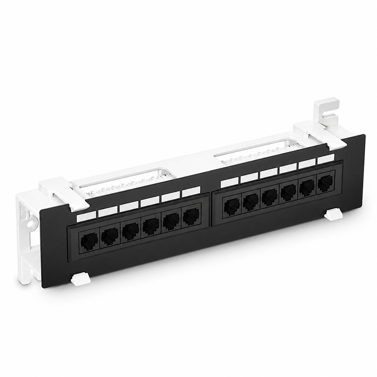 Cat6 110-Style Flat Wall Mount Patch Panel, 12-Port, PoE+, Unshield